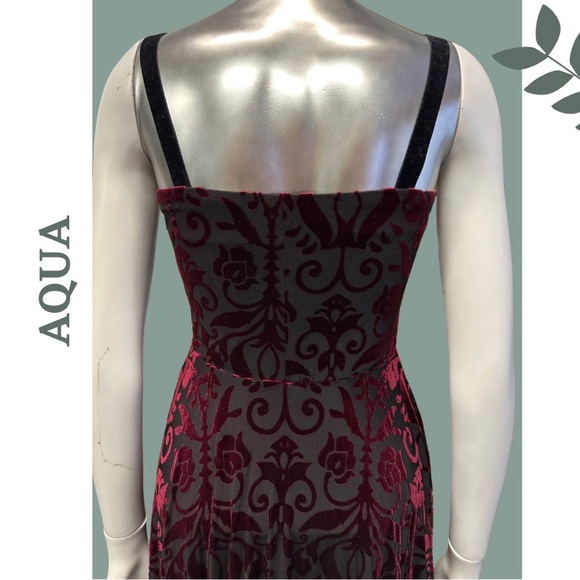 Aqua Burnout Velvet Baroque Burgundy Black High Low Lined Dress Stretch Small - Picture 10 of 11